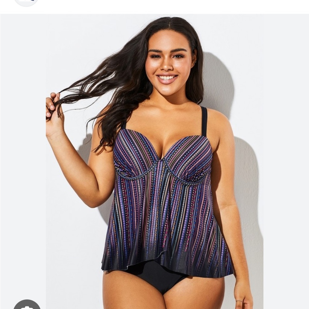 🆕 “Meet Curve” Size 3X  Black and Multicolor Tankini & bottoms